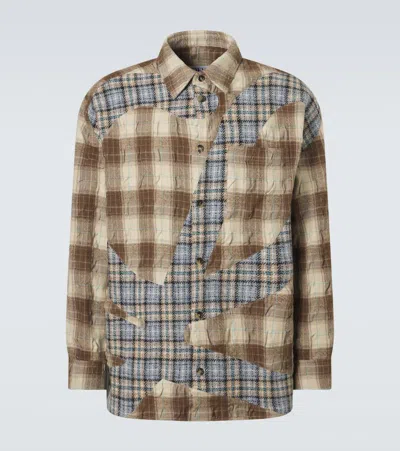 Loewe Logo Plaid Wool And Cotton Flannel Shirt In Brown