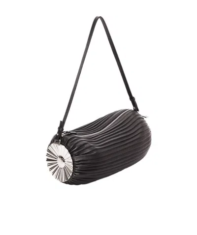 Loewe Bracelet Pleated Leather Shoulder Bag In Black