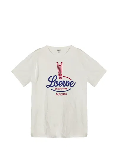 Loewe Womens White Brand-print Relaxed-fit Woven T-shirt