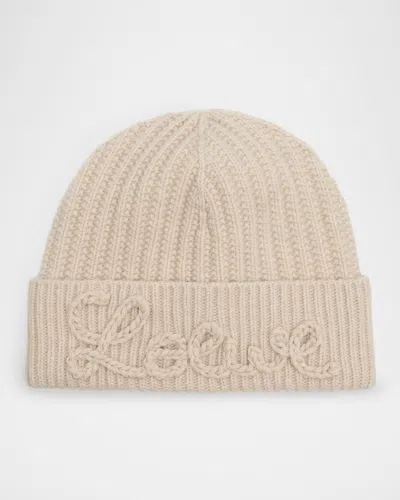 Loewe Logo-print Wool Beanie In Light Beige