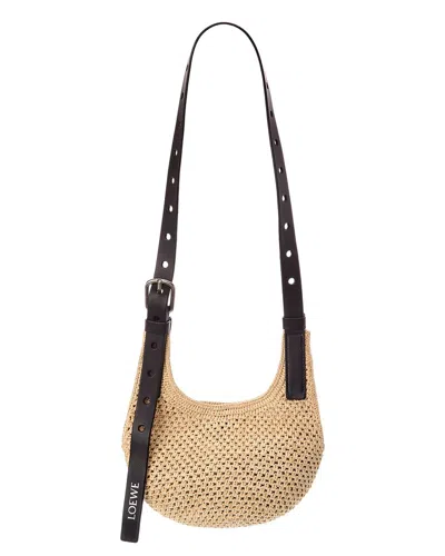 Loewe Logo Raffia & Leather Shoulder Bag In Brown