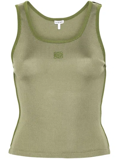 Loewe Logo Ribbed Tank Top In Green