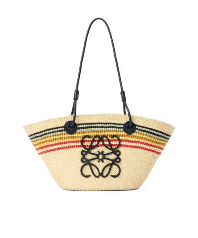 Loewe Small Anagram Striped Basket Tote Bag In Raffia In Naturalmulticolor