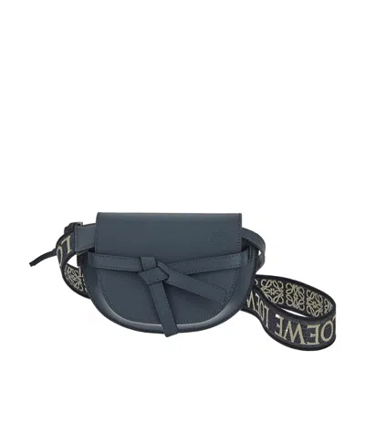 Loewe Mini Gate Dual Bag In Soft Calfskin And Jacquard In Blue