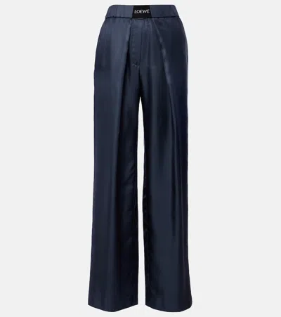 Loewe Logo Silk Wide-leg Pants In Gray
