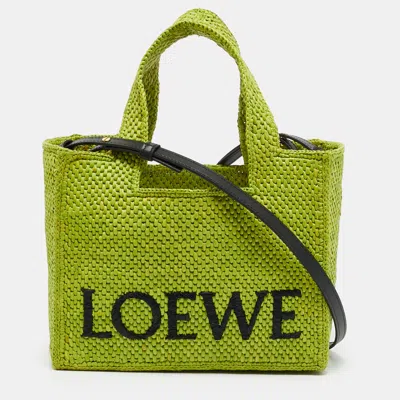 Pre-owned Loewe Logo Small Green Raffia Tote