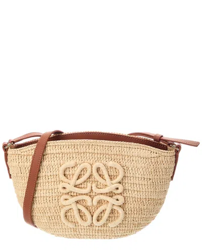 Loewe Logo Small Raffia & Leather Shoulder Bag In Brown