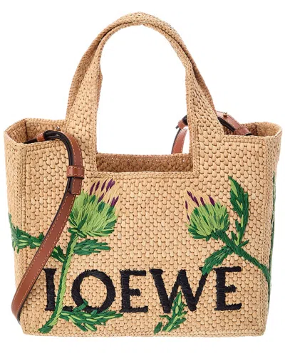 Loewe Logo Small Raffia & Leather Tote In Pink