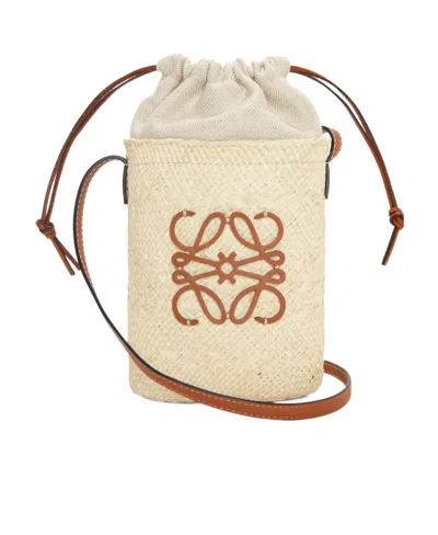 Loewe Square Pocket In Iraca Palm And Calfskin In Nude