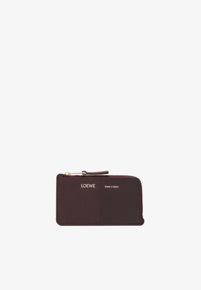 Loewe Logo Stamp Zip Cardholder In Burgundy