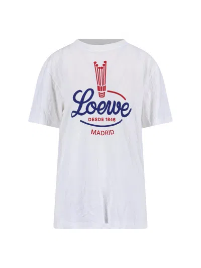 Loewe Womens White Brand-print Relaxed-fit Woven T-shirt