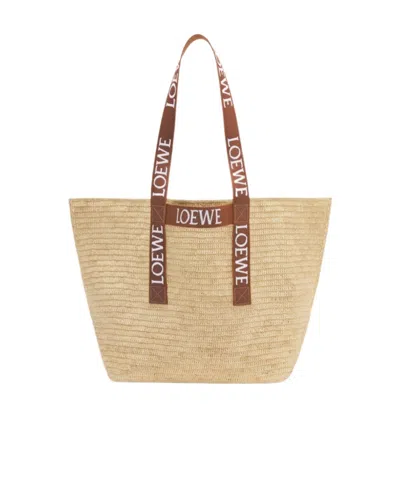 Loewe Logo-tape Raffia Tote In Nude