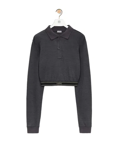 Loewe Logo-waistband Cropped Polo Shirt In Black
