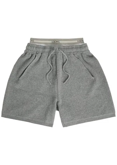 Loewe Logo-waistband Layered Wool-blend Shorts In Gray
