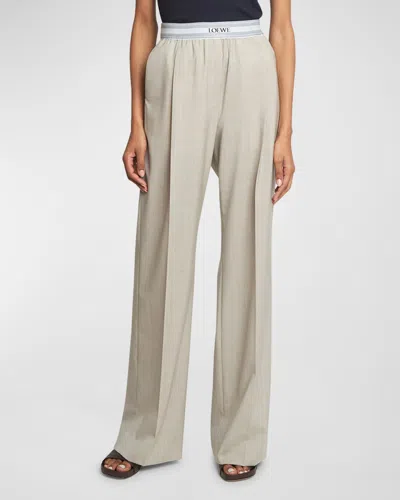 Loewe Logo Waistband Wide-leg Trousers In Lt Beig Me