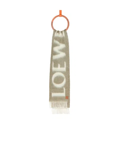 Loewe Logo Wool And Mohair Scarf In Green