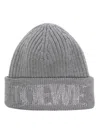 Loewe Logo-embroidered Ribbed Wool Beanie In Gray