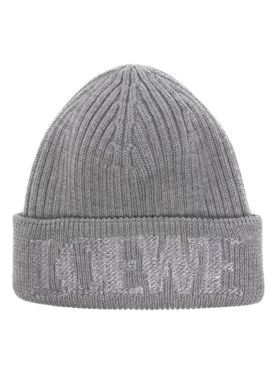 Loewe Logo-embroidered Ribbed Wool Beanie In Gray