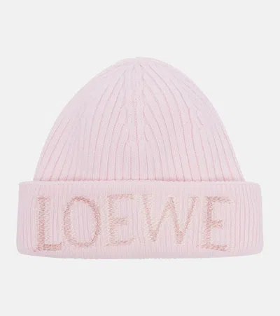 Loewe Logo Wool Beanie In Pink