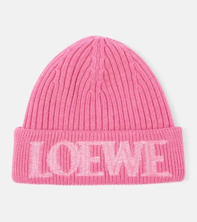 Loewe Logo Wool Beanie In Pink