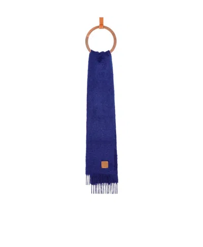Loewe Logo Wool Scarf In Blue
