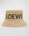 Loewe Logo-embroidered Raffia Bucket Hat In Natural