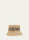 Loewe Logo-embroidered Raffia Bucket Hat In Natural