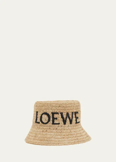 Loewe Logo Woven Raffia Bucket Hat In Gold