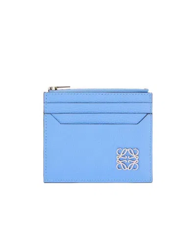Loewe Logo Zipper Card Bag In Blue