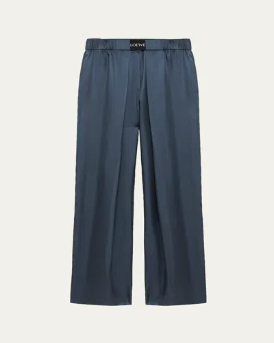 Loewe Logo-band Satin Wide-leg Pull-on Pants In Blue