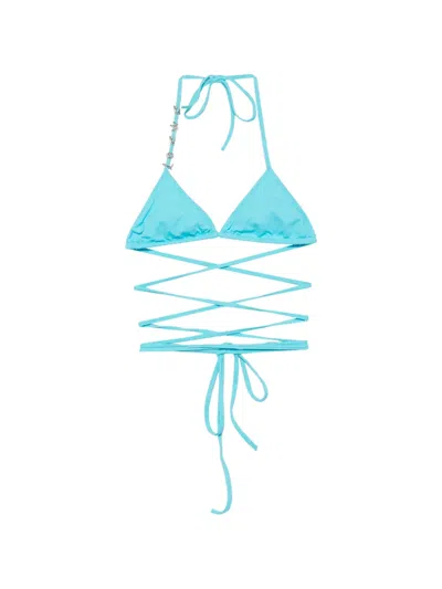 Loewe Logo-charm Wrap-around Bikini Top In Blue