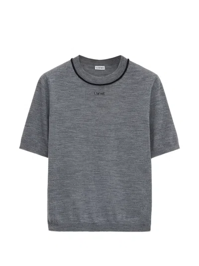 Loewe Logo-detail Knitted T-shirt In Gray