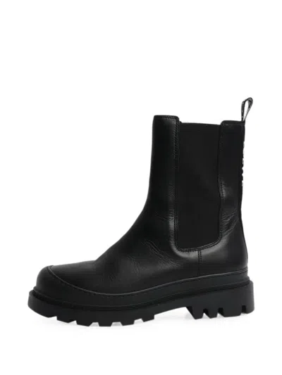 Pre-owned Loewe Logo-detail Leather Chelsea Boots In Black
