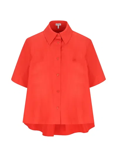 Loewe Logo-embroidered Boxy-fit Shirt In Red