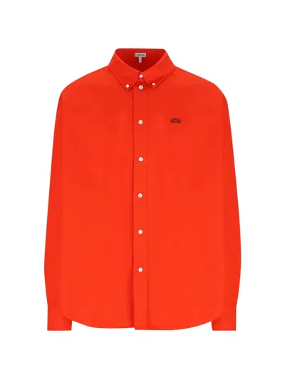 Loewe Logo-embroidered Button-down Shirt In Red