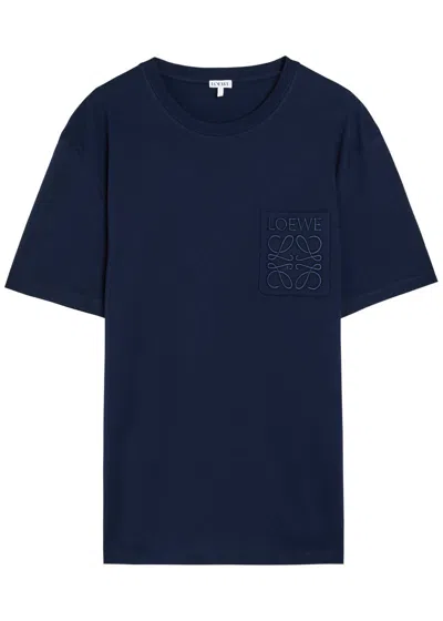 Loewe Logo-embroidered Cotton T-shirt In Blue
