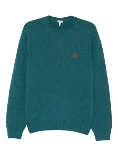 Loewe Logo-embroidered Crew-neck Sweater In Blue