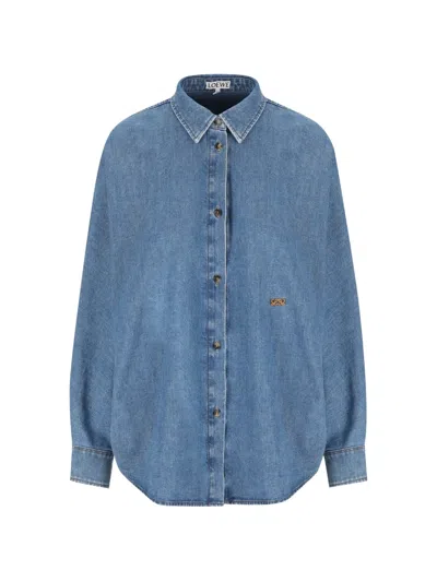Loewe Anagram-embroidered Denim Shirt In Blue