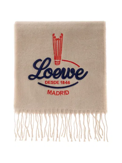 Loewe Logo-embroidered Fringed Scarf In Brown