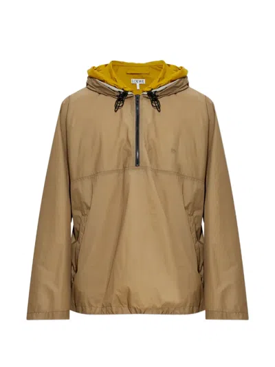 Loewe Logo-embroidered Quarter-zip Anorak In Brown