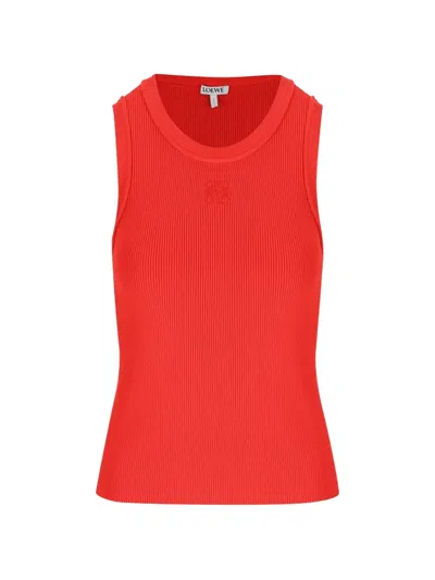 Loewe Logo-embroidered Ribbed Tank Top In Red