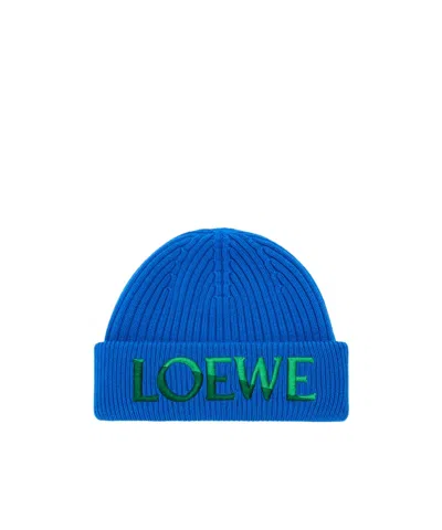 Loewe Logo-embroidered Ribbed-knit Beanie Hat In Blue