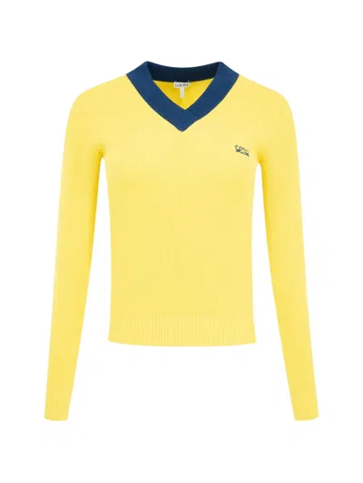 Loewe Logo-embroidered Ribbed-knit Sweater In Yellow