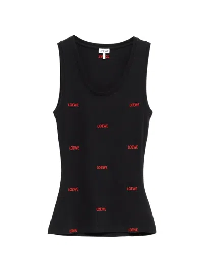 Loewe Logo-embroidered Ribbed Stretch-cotton Jersey Tank In Black