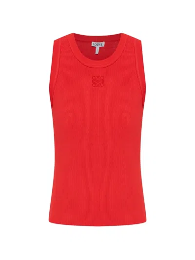 Loewe Womens Red Anagram Ribbed Stretch-woven Tank Top