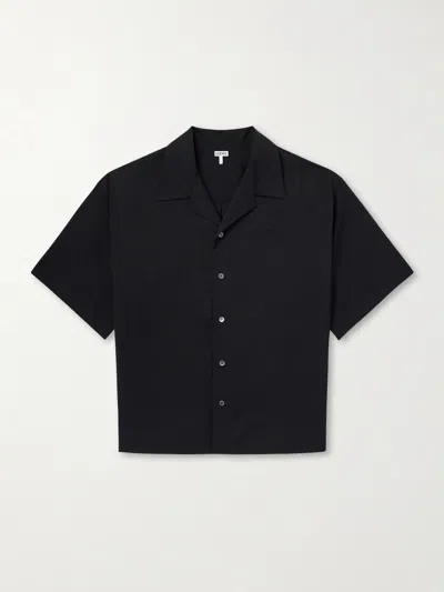 Loewe Logo-embroidered Short-sleeve Wool-blend Shirt In Black