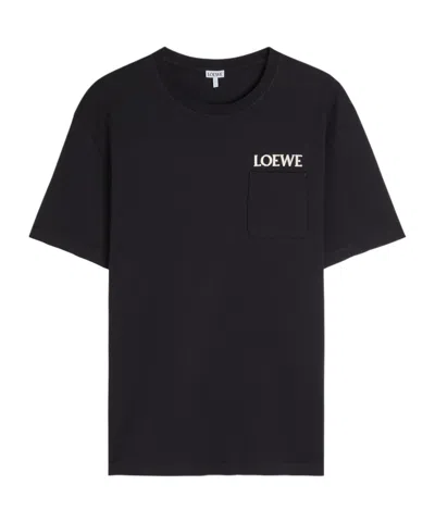 Loewe Logo-embroidered Stretch-cotton T-shirt In Black