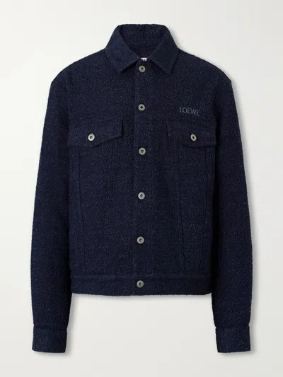 Loewe Mens Trucker Embroidered-logo Cotton-blend Jacket Dark Denim Blue In Multi