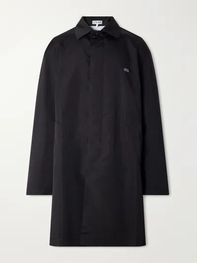 Loewe Logo-embroidered Twill Trench Coat In Black
