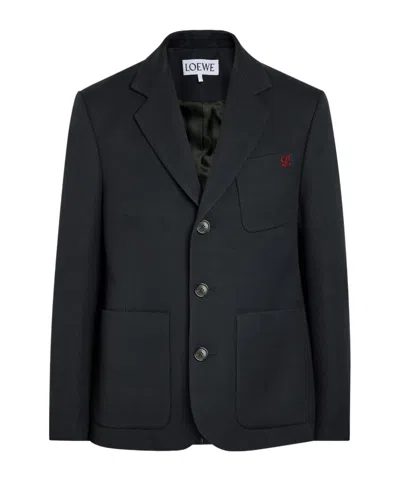 Loewe Logo-embroidered Wool Jacket In Black